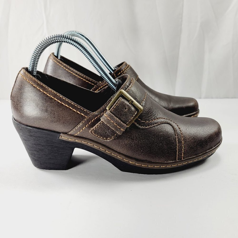 Clarks Women’s Leather Mary Jane Heels Size 8.5M Brown Comfort Shoes